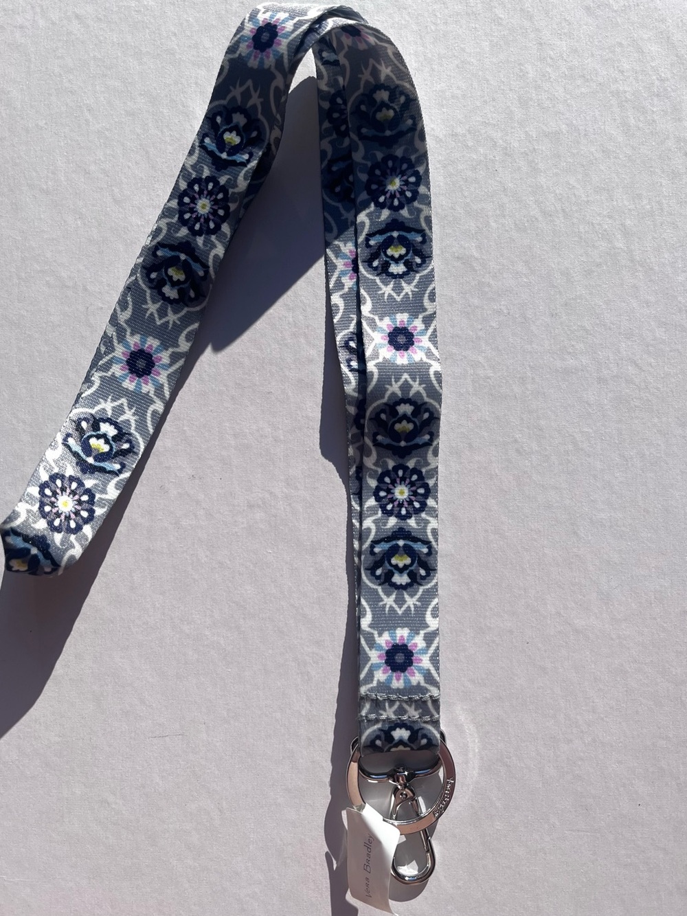 Vera Bradley Women’s Wide Lanyard in Plaza Tile NWT Key Ring Gray